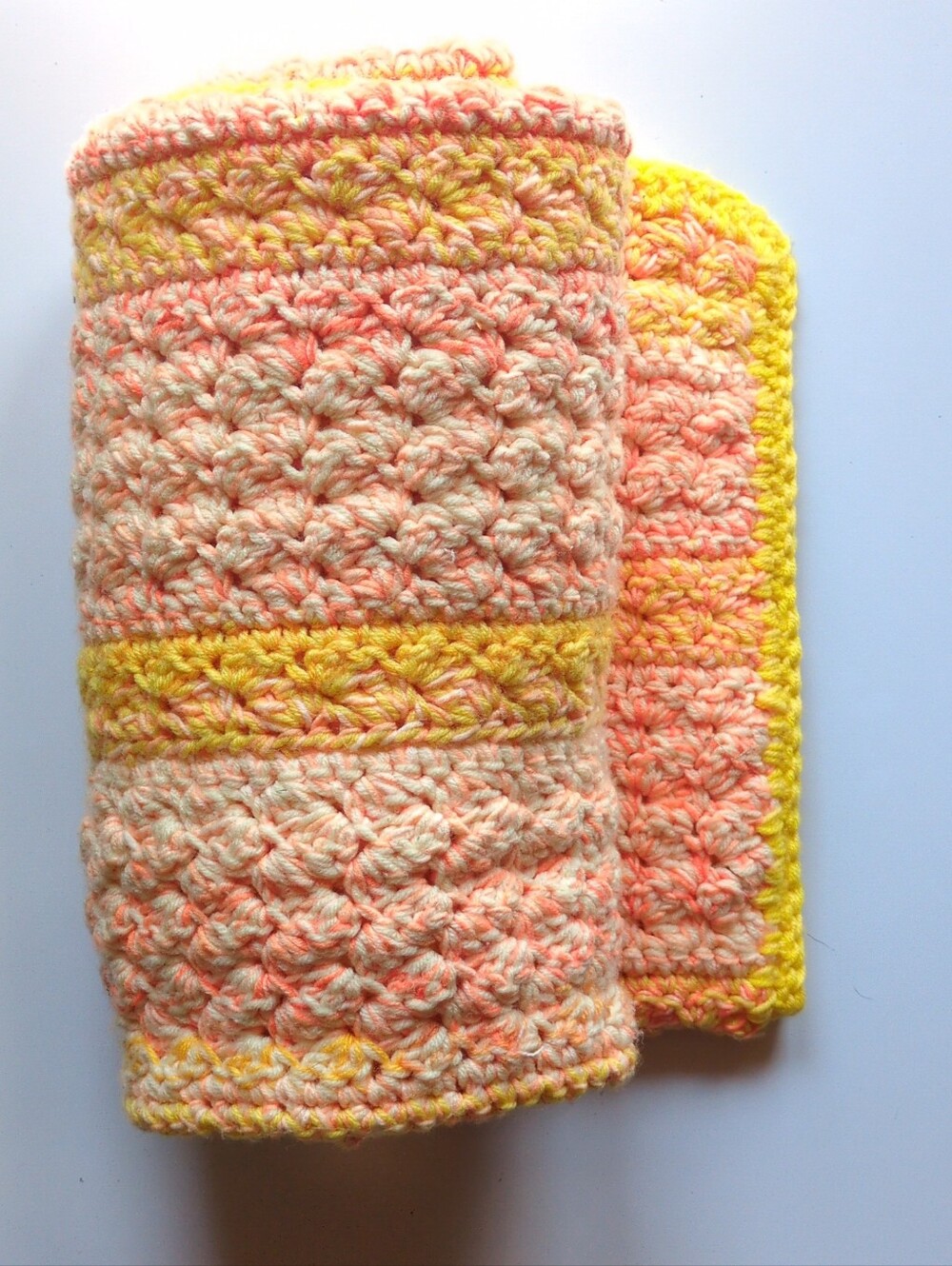 Handmade Crochet Baby Blanket Thick Size 40x42 Bright Yellow Orange Multicolor